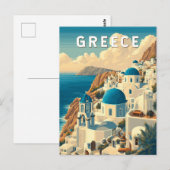 Griekenland Illustratie Reizen Art Vintage Briefkaart (Voorkant / Achterkant)