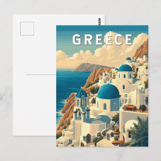 Griekenland Illustratie Reizen Art Vintage Briefkaart (Voorkant / Achterkant)