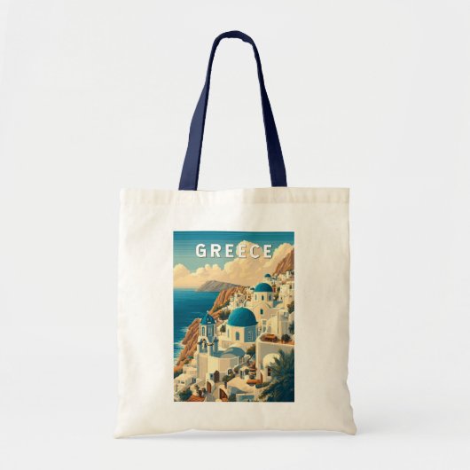 Griekenland Illustratie Reizen Art Vintage Tote Bag (Voorkant)