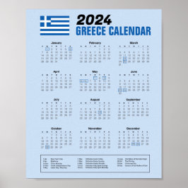Griekenland Kalender met Grieks Feestdagen 2024 Do Poster