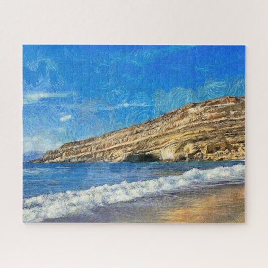 Griekenland. Kreta. Zee golven die aan land komen. Legpuzzel (Horizontaal)