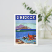 Griekenland, kust, vissersboot in het water,  briefkaart (Staand voorkant)