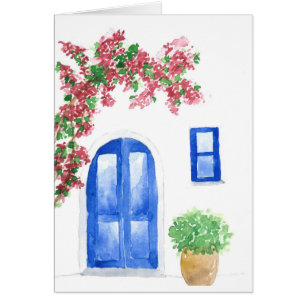 Griekenland Landschap Bougainvillea Waterverf Prin