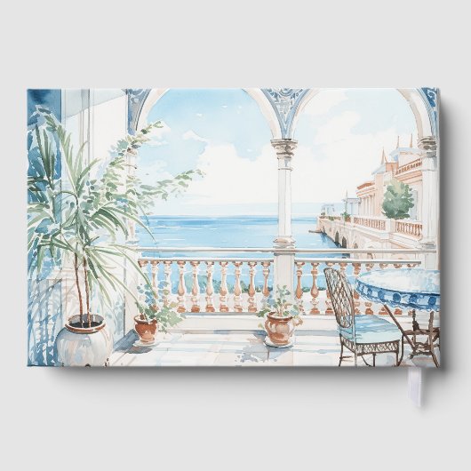 Griekenland Mediterraan Bloemen Tegel Huwelijk Gastenboek (Achterkant)