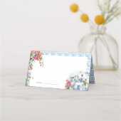 Griekenland Mediterraan Bloemen Tegel Huwelijk Plaatskaartje (Voorkant)