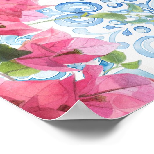 Griekenland Mediterraan Bloemen Tegel Huwelijk Wel Poster (Hoek)