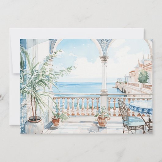 Griekenland Mediterraan Bloemen Tegel Trouwplaats Kaart (Achterkant)