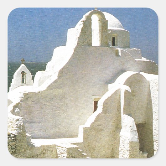  Griekenland, Myconos, Grieks-orthodoxe Kerk Vierkante Sticker (Voorkant)