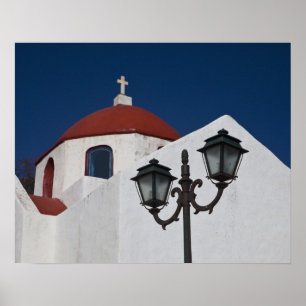 Griekenland, Mykonos, Chapel met rode koepel en Poster