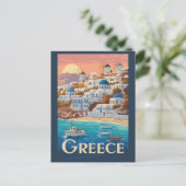Griekenland Mykonos Illustration Travel Art Vintag Briefkaart (Staand voorkant)