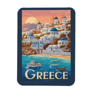Griekenland Mykonos Illustration Travel Art Vintag Magneet