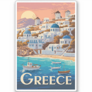 Griekenland Mykonos Illustration Travel Art Vintag Sticker