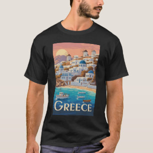 Griekenland Mykonos Illustration Travel Art Vintag T-shirt
