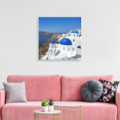 Griekenland Oia Santorini Blue Dome Vacation Canvas Afdruk (Insitu (Woonkamer))
