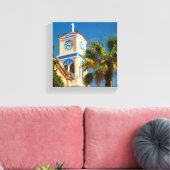 Griekenland - Orthodoxe Griekse kerk met palmboom Canvas Afdruk (Insitu (Woonkamer))