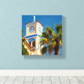 Griekenland - Orthodoxe Griekse kerk met palmboom Canvas Afdruk (Insitu (Houten vloer))