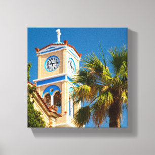 Griekenland - Orthodoxe Griekse kerk met palmboom Canvas Afdruk