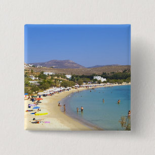 Griekenland, Paros eiland, Krios Beach van bovenaf Vierkante Button 5,1 Cm