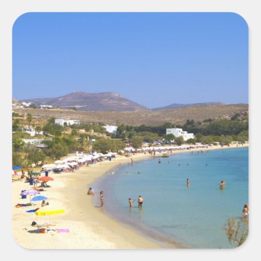 Griekenland, Paros Island, Krios Beach van bovenaf Vierkante Sticker (Voorkant)