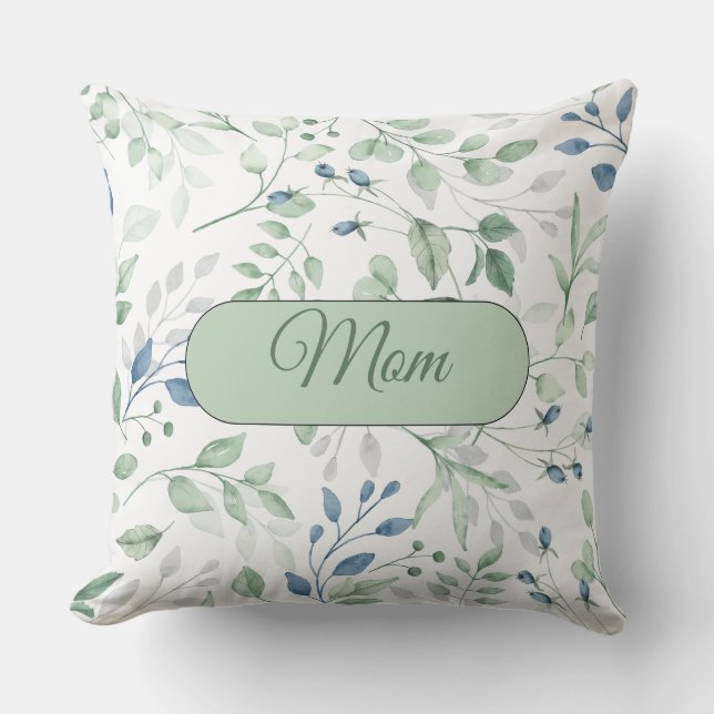 Griekenland Pillow Blue en Green Leaves MOM Kussen (Voorkant)