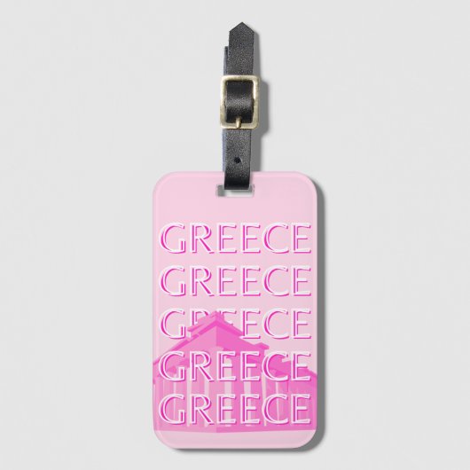 Griekenland, Reiskunst, Pastelreizen Kunst, Roze Bagagelabel (Voorkant (verticaal))