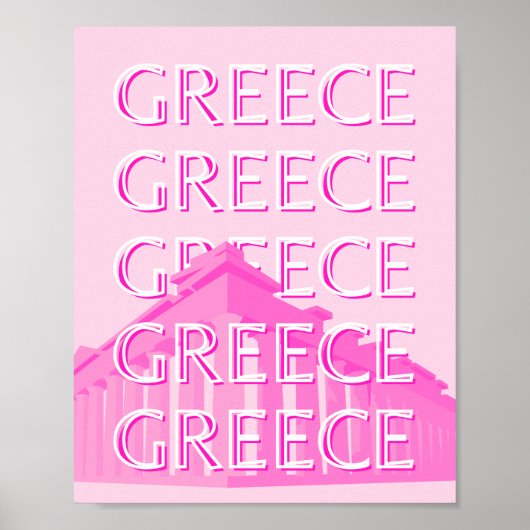 Griekenland, Reiskunst, Pastelreizen Kunst, Roze Poster (Voorkant)