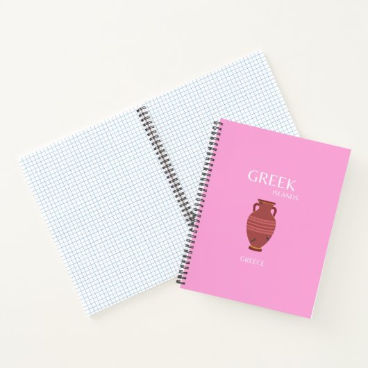 Griekenland, Reiskunst, Preppy, Retro Art, Roze Notitieboek (Binnen)