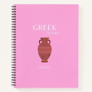 Griekenland, Reiskunst, Preppy, Retro Art, Roze Notitieboek