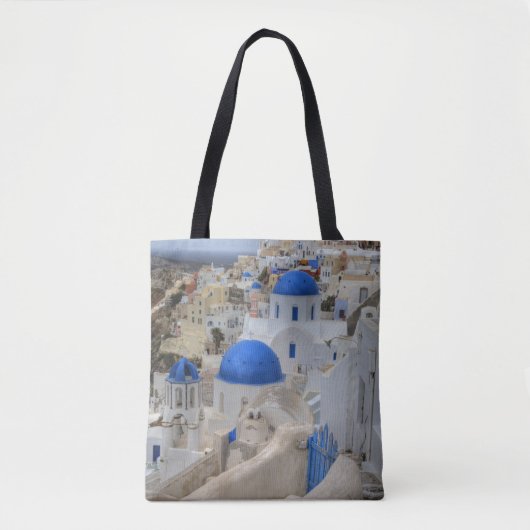 Griekenland, Santorini. Belltower en blauwe dompel Tote Bag (Voorkant)
