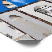 Griekenland, Santorini. Bloemtower en blauwe domme Poster (Hoek)