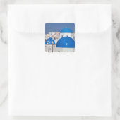 Griekenland, Santorini. Bloemtower en blauwe domme Vierkante Sticker (Tas)