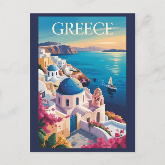 Griekenland Santorini Illustratie Reizen Art Vinta Briefkaart (Voorkant)