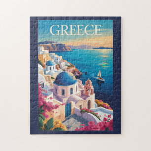 Griekenland Santorini Illustratie Reizen Art Vinta Legpuzzel