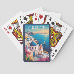 Griekenland Santorini Illustratie Reizen Art Vinta Pokerkaarten