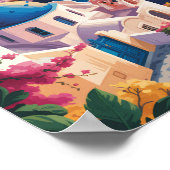 Griekenland Santorini Illustratie Reizen Art Vinta Poster (Hoek)