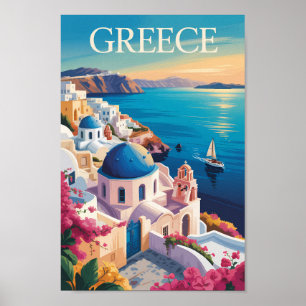 Griekenland Santorini Illustratie Reizen Art Vinta Poster