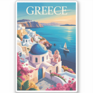 Griekenland Santorini Illustratie Reizen Art Vinta Sticker