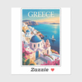 Griekenland Santorini Illustratie Reizen Art Vinta Sticker (Vel)