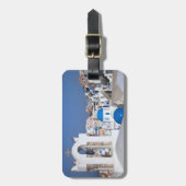 Griekenland, Santorini. Kellentoren en blauwe domp Bagagelabel (Voorkant verticaal)