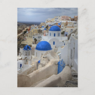 Griekenland, Santorini. Kellentoren en blauwe domp Briefkaart