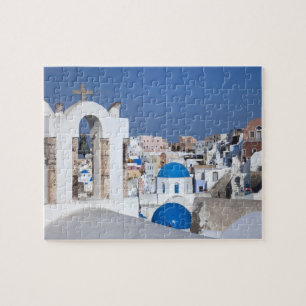 Griekenland, Santorini. Kellentoren en blauwe domp Legpuzzel