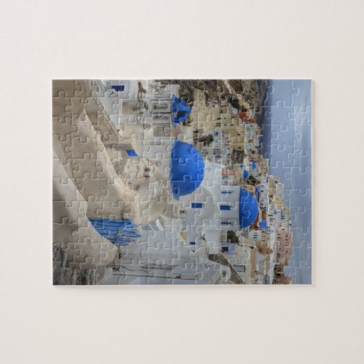 Griekenland, Santorini. Kellentoren en blauwe domp Legpuzzel (Horizontaal)