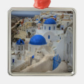 Griekenland, Santorini. Kellentoren en blauwe domp Metalen Ornament (Voorkant)