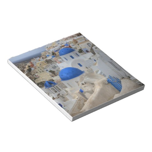 Griekenland, Santorini. Kellentoren en blauwe domp Notitieblok (Schuin)