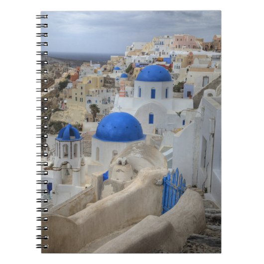 Griekenland, Santorini. Kellentoren en blauwe domp Notitieboek (Voorkant)