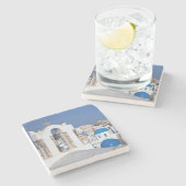 Griekenland, Santorini. Kellentoren en blauwe domp Stenen Onderzetter (Zijkant)