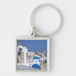 Griekenland, Santorini. Klokkentoren en blauwe koe Sleutelhanger