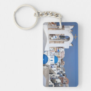 Griekenland, Santorini. Klokkentoren en blauwe koe Sleutelhanger