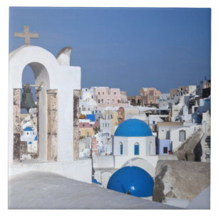Griekenland, Santorini. Klokkentoren en blauwe koe Tegeltje