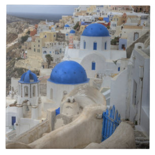 Griekenland, Santorini. Klokkentoren en blauwe koe Tegeltje